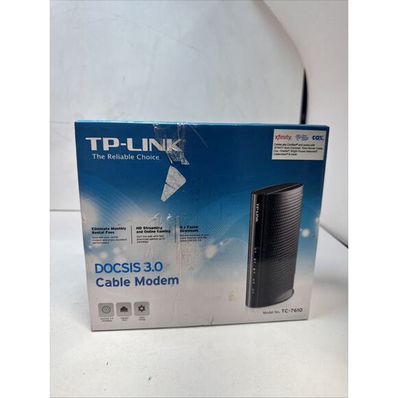 TP-Link TC-7610 DOCSIS 3.0 Cable Modem with Power Adapter – Xfinity Spectrum Cox - Picture 1 of 5